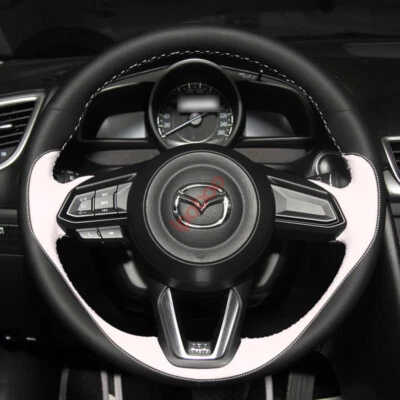 Cubierta envolvente de cuero blanco y negro para volante costura manual para Mazda CX-5 2017-19 Foto 1 de 4