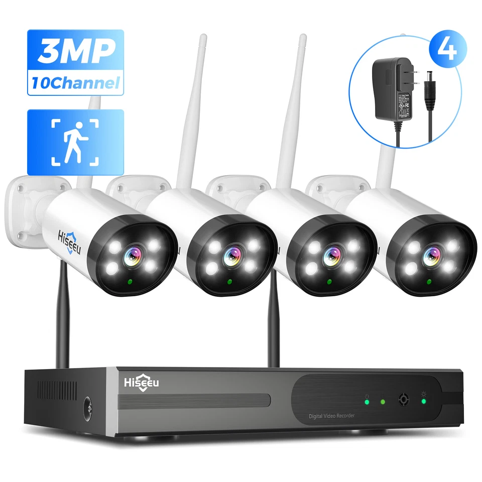 Used Hiseeu 10CH HD NVR 3MP WIFI CCTV Security Camera System Kit Outdoor NO HDD - Image 1 of 4