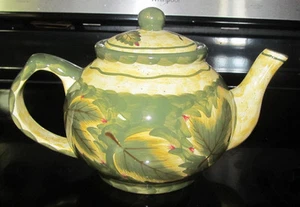 Burton & Burton Hand Painted Bogart, GA Teapot Leaves Leaf China Woods - Picture 1 of 6