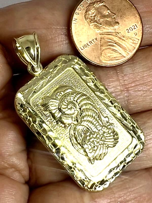 GOLd Lady Fortuna nugget good luck 10k pendant charm necklace solid gift 1.60" - Image 1 of 4