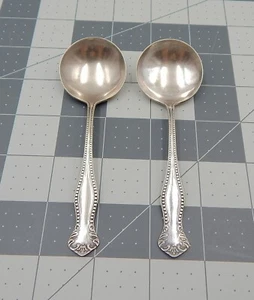 Juego de 2 cucharas de 5 pulgadas con borde con cuentas de caldo de plata con cuenco redondo - Imagen 1 de 7