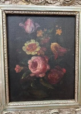 Tableau Ancien Huile Nature Morte Bouquet de Fleurs XXème - Photo 1/4