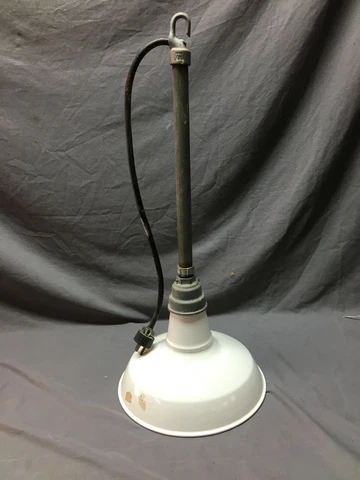 Antique 12" Industrial White Porcelain Gas Station Pan Light VTG Enamel 1001-20B Cover