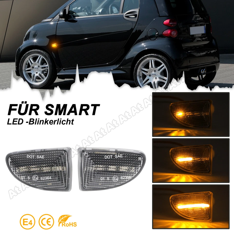 2x LED SIDE INDICATORS TURN SIGNAL BLACK FOR SMART 451 FORTWO CONVERTIBLE COUPE 2007-2014 - Image 1 of 4