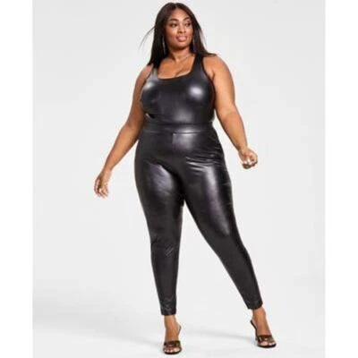 Nina Parker Leggings Womens Plus 3X Black Faux Leather Elastic Waist Ankle NWT - Image 1 of 4