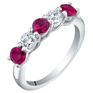 Sterling Silver Lab-Created Ruby Five-Stone Trellis Ring Band - Picture 1 of 3