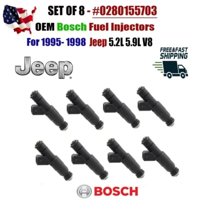 OEM Bosch x8 Fuel Injectors for 1994-1998 Jeep Grand Cherokee V8 #0280155703 - Image 1 of 4