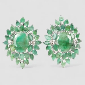 COLOMBIAN EMERALD EARRINGS 925 STERLING SILVER OMEGA BACK EARRINGS FINE JEWELRY - Picture 1 of 8