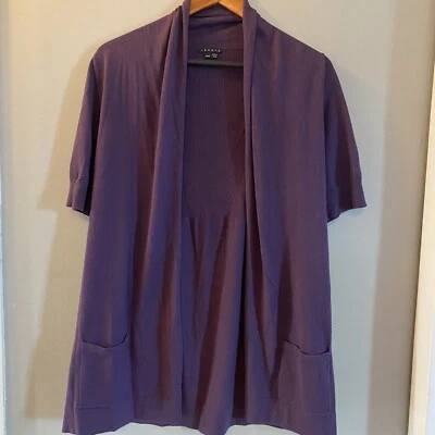 Suéter Cárdigan Theory Manga Corta Frente Abierto Talla M Con Bolsillos, Púrpura Foto 1 de 4