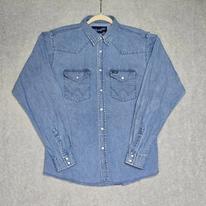 Wrangler Button Up Western Shirt Boys 2XL Blue Denim Long Sleeve Snap Career - Picture 1 of 14