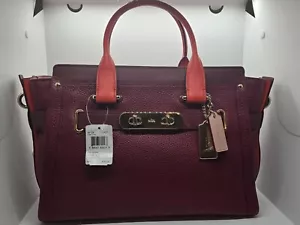 NWT COACH SWAGGER Satchel Colorblock Leather Black Cherry 36154 $550 - Picture 1 of 9