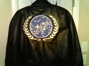 Star Trek Jacket Large Leather 90s United Federations of Planets Mens UFP Logo - Picture 1 of 4