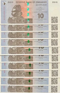 20x Zimbabwe $10 ZiG 2024 Currency / New Gold UNCirculated w QR Code Zig10 x 20 - Picture 1 of 4