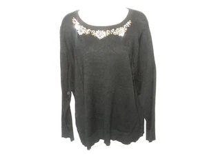 Faded Glory Pullover Sweater Women's Plus XXL (20) Black w/ Rhinestones Long Slv - Picture 1 of 8
