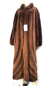 Gorgeous Genuine Sheared Beaver Fur Coat Brown Full Length Chevron 55” - Picture 1 of 12