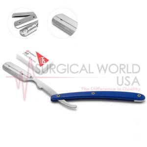 Blue Straight Barber Edge Stahl Rasiermesser Klapp Rasiermesser 10 Klingen Bart - Bild 1 von 3