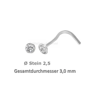 925 Silber Nasenpiercing 3,0 mm, Nasenstecker Spirale Zirkonia weiß - Imagen 1 de 3
