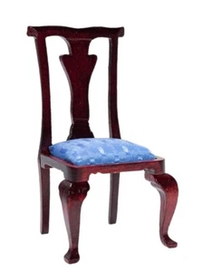Vintage CONCORD Cherry Wood Miniature Dollhouse Blue Upholstered Chair 1:12 Scal - Picture 1 of 5