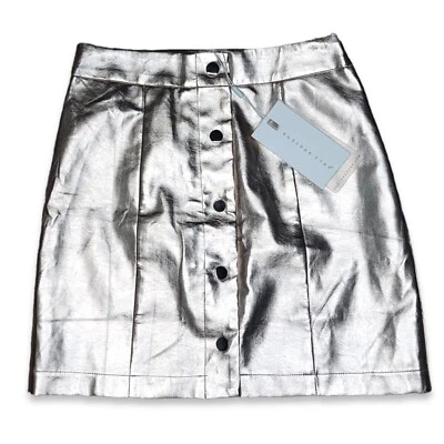 Mujer Endless Rose Línea A Metálica Plateada Futurista Mini XS Falda Cyber Space Foto 1 de 3