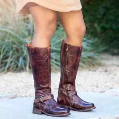 NUEVO CON ETIQUETAS Bed|Stu Mujer Glaye Marrón Rústico Ancho Cuero de becerro Botas Altas Talla 10 Foto 1 de 4