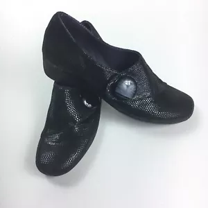 Mocasines de cuña ocultos estrechos Vaneli Maxy negros de cuero nobuck en relieve 6 N - Imagen 1 de 9