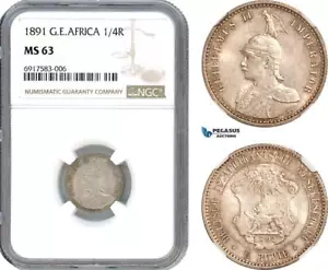 AK238, German East Africa, Wilhelm II, 1/4 Rupie 1891, Berlin Mint, NGC MS63 - Picture 1 of 1