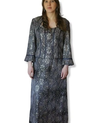 Maxi falda bolero vintage metálica de encaje con caparazón conjunto de cóctel JR Nites Caliendo Foto 1 de 4