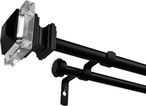 Prism Double Curtain Rod and Finial Set, Matte Black, 66"-120" - Picture 1 of 5