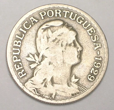 1929 年葡萄牙葡萄牙 One 1 埃斯库多共和国硬币  — 第 1/2 张图片