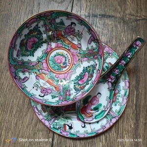 Vintage Hand-Painted Porcelain Set - Decorated in Hong Kong - Zdjęcie 1 z 24