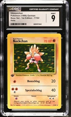 CGC 9 MINT Hitmonchan 1999 Base Set 1st Edition 7/102 Holo GERMAN Pokemon Card - Image 1 of 2
