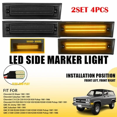 4 Smoke LED Front Side Marker Light For Chevrolet GMC Suburban C10 C20 C30 81-91 - Image 1 of 4
