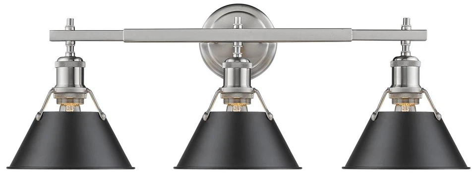 Luz de baño Orwell 27 1/4"W peltre 3 luces con pantalla negra Foto 1 de 1