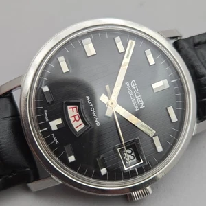 Orologio vintage GRUEN uomo automatico giorno/data quadrante nastro nero anni 60 - Foto 1 di 24