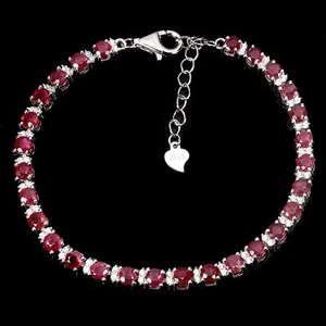 925 Sterling Silver Bracelet Round Ruby 3mm Natural Gemstone Jewelry 7inches - Picture 1 of 13