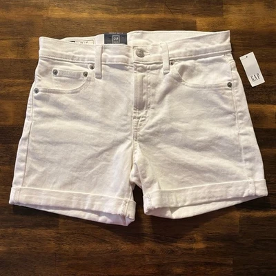 Gap Women’s 0 / 25 Shorts Mid Rise White Denim Cuffed 5" Inseam Stretch - Image 1 of 4
