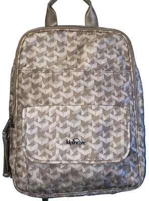 Mochila Kipling Beige Taupe Estampado Geométrico Nylon Bolsillos con Cremallera Viaje Mujer Foto 1 de 4