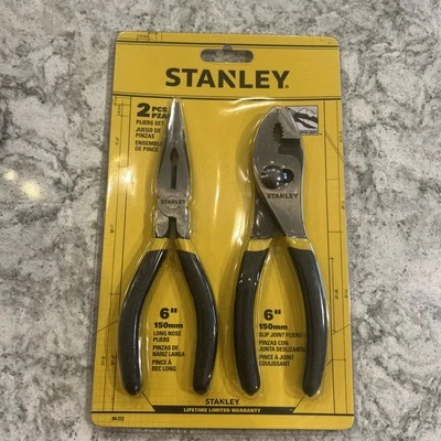 Stanley Tools Pliers 2 Piece Set: 6" Slip Joint & 6" Needle Long Nose 84-212 NEW - Image 1 of 2
