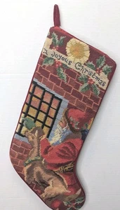 Woll-Nadelspitzenstrumpf Rudolph und Weihnachtsmann tiefroter Samtrücken - Bild 1 von 11