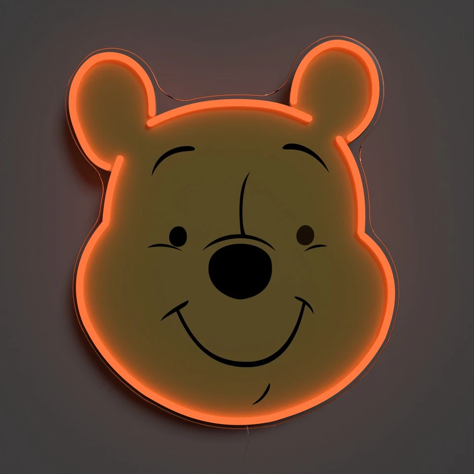 Letrero de neón cara de oso amarillo 21,3x25 cm LED acrílico luz de pared noche niños habitación lámpara Foto 1 de 4