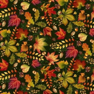 Studio E - Autumn Fields - Autumn Leaves - Hunter, Fabric by the Yard - Picture 1 of 5
