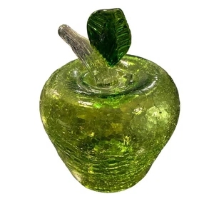 Pisapapeles vintage de vidrio verde craquelado manzana arte decorativo vidrio coleccionable - Imagen 1 de 5