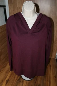 AVIA Womens S (4/6) Athletic Casual V Neck Pullover Hoodie Burgundy BurgSweater - Picture 1 of 9