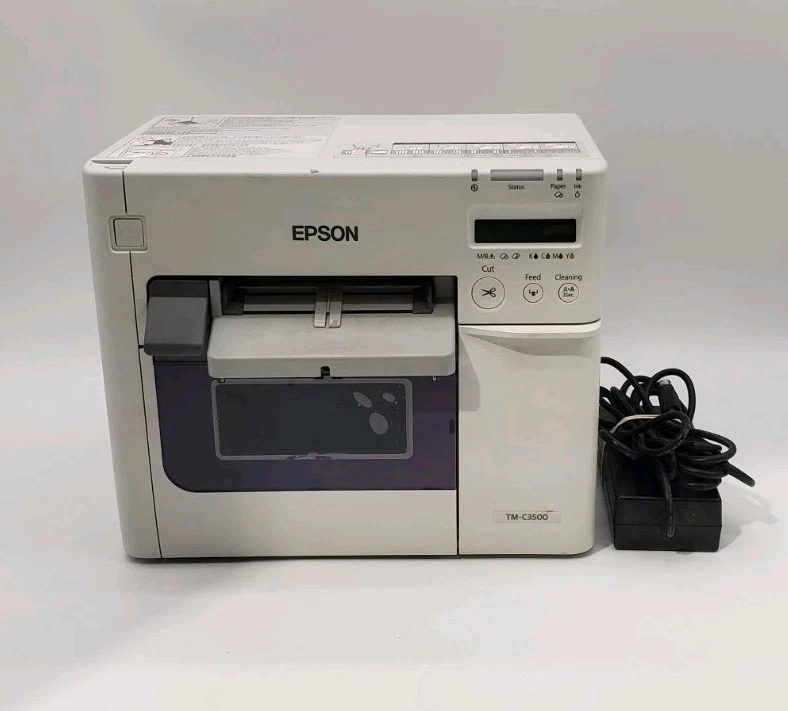 EPSON M311A TM-C3500 INKJET THERMAL COLOR LABEL PRINTER W/ AC ADAPTOR *READ* - Image 1 of 4
