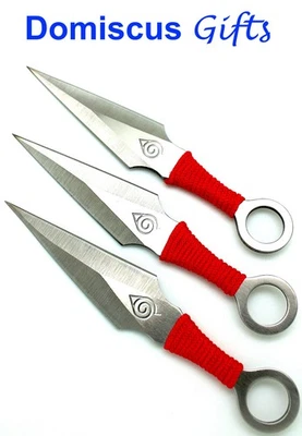 6 1/2" NEW 3 Pc AEROBLADES Silver Red Cord KUNAI THROWING KNIVES Throw Knife Set - Image 1 of 4