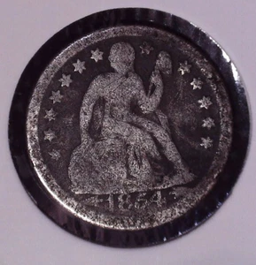 Moneda de diez centavos de plata libertad sentada 1854 Philadelphia Mint 10(C) #011 - Imagen 1 de 2