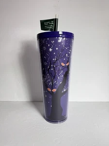 Vaso Starbucks Halloween 2022 púrpura que brilla en la oscuridad ojos estrella 24 oz nuevo con etiquetas - Imagen 1 de 3