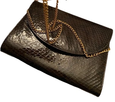 Bolso de Hombro Bellini Cuero Patente Sintética Repujado Serpiente Cartera sin asas Correa de Cadena Foto 1 de 4