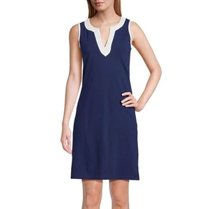 Lands' End Kleid Baumwolljersey ärmellos Schwimmen Überziehen dunkelblau weiß Gr. L - Bild 1 von 15