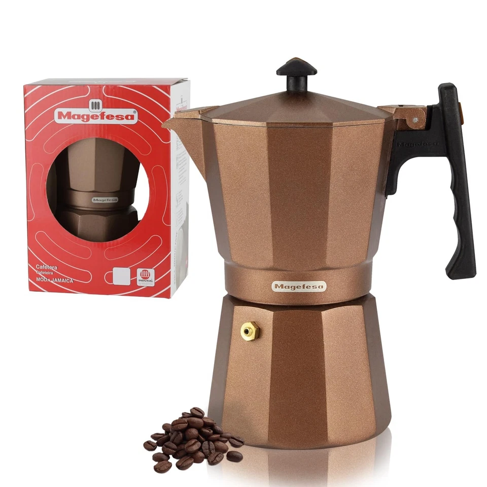 Cafetera espresso Jamaica marrón con estufa, olla moka italiana de 12 tazas (20 oz) para... Foto 1 de 4